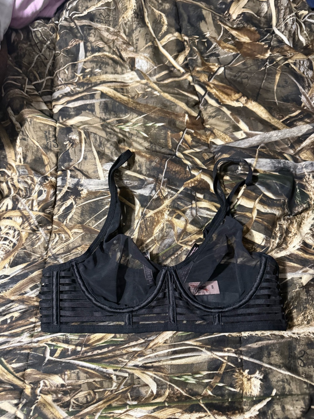 Victoria's Secret Black Strappy Bralette with Mesh Detail